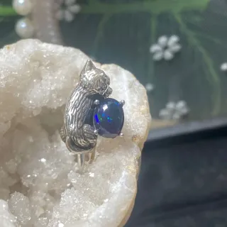 Anillo Gato Ópalo Negro Plata