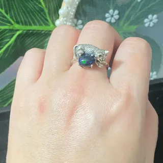 Anillo Gato Ópalo Negro Plata