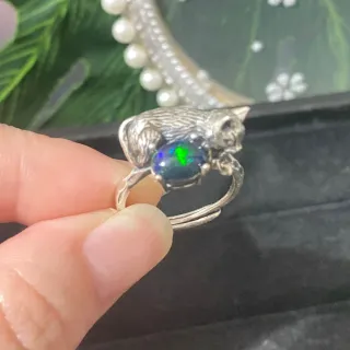 Anillo Gato Ópalo Negro Plata