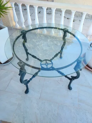 Mesa de jardín cristal y metal