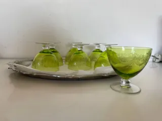 Set 6 bicchieri verdi vintage decorati