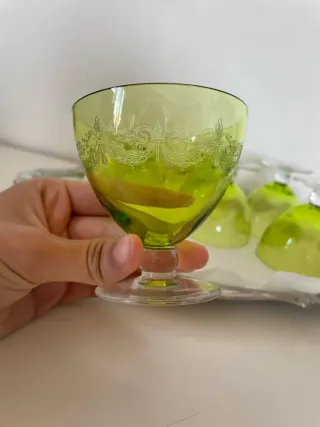 Set 6 bicchieri verdi vintage decorati