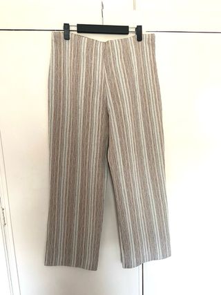 Pantalón de mujer rayas beige y gris