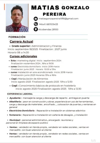Busco empleo 30hs semanales desde 15h en delante