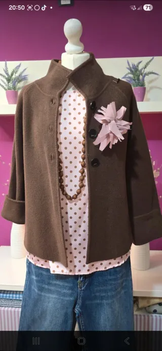 Chaqueta punto viscosa marrón chocolate