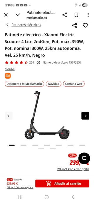 Patinete Eléctrico Xiaomi Scooter 4 Lite