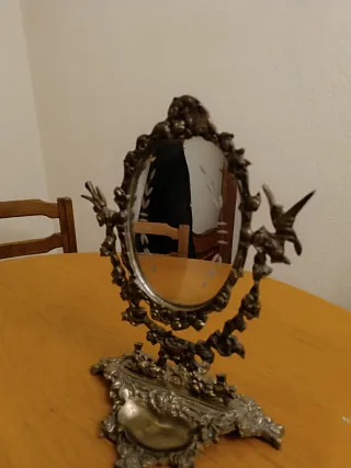 Antiguo Espejo de mesa, giratorios y de bronce