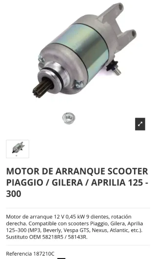 Motor Arranque Scooter Piaggio Gilera Aprilia