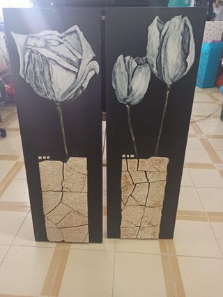 Cuadro Diptico Flores Tulipan Negro