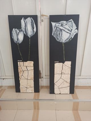 Cuadro Diptico Flores Tulipan Negro