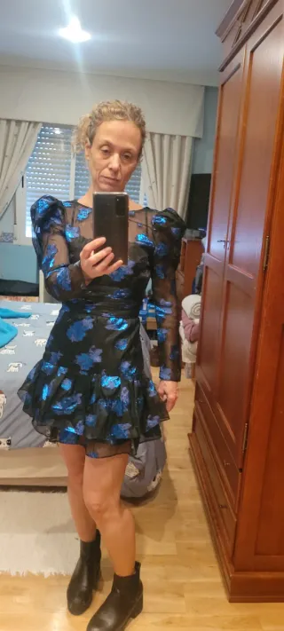 Vestido Zara Negro y Azul Talla XS