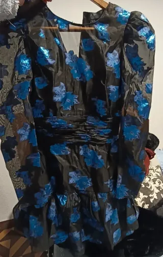 Vestido Zara Negro y Azul Talla XS