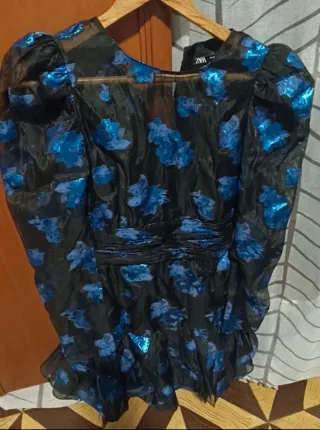 Vestido Zara Negro y Azul Talla XS