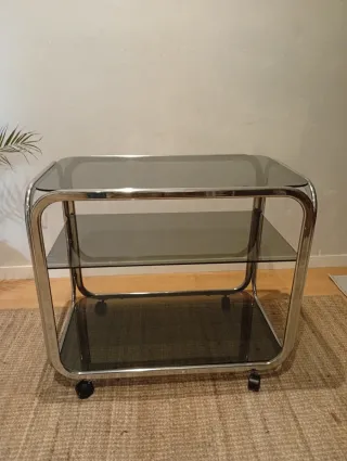 Mesa auxiliar vintage cristal y metal