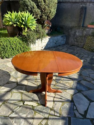 Mesa redonda extensible y sillas tapizadas