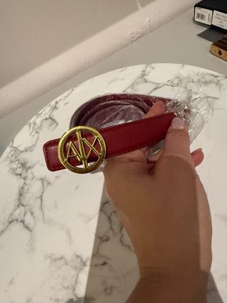 Cintura Armani Pelle Rossa Fibbia Oro