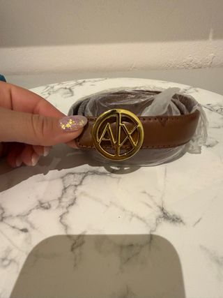 Cintura Armani Pelle Marrone Fibbia Oro