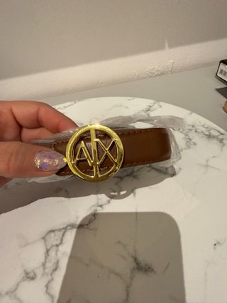 Cintura Armani Pelle Marrone Fibbia Oro