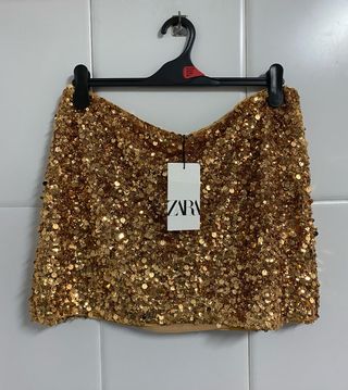 Falda de Lentejuelas Dorada Zara Talla XL