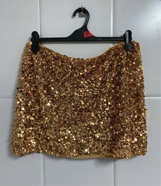 Falda de Lentejuelas Dorada Zara Talla XL