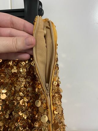 Falda de Lentejuelas Dorada Zara Talla XL