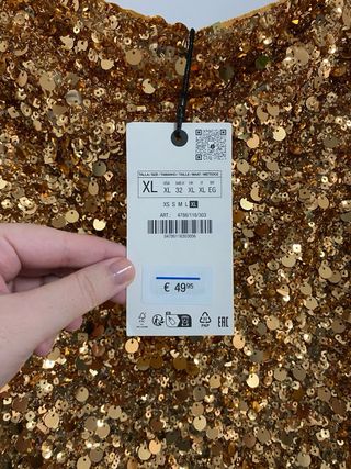 Falda de Lentejuelas Dorada Zara Talla XL