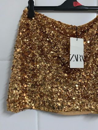 Falda de Lentejuelas Dorada Zara Talla XL