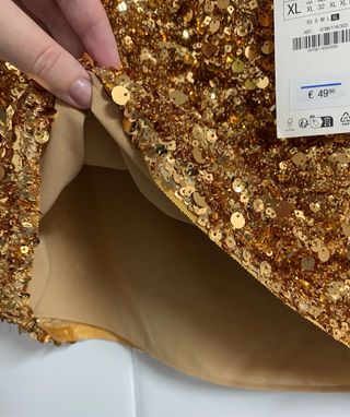 Falda de Lentejuelas Dorada Zara Talla XL