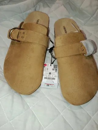 Zuecos Bershka Serraje Beige Talla 38