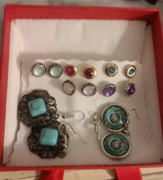 Lote pendientes bisutería plata y turquesa