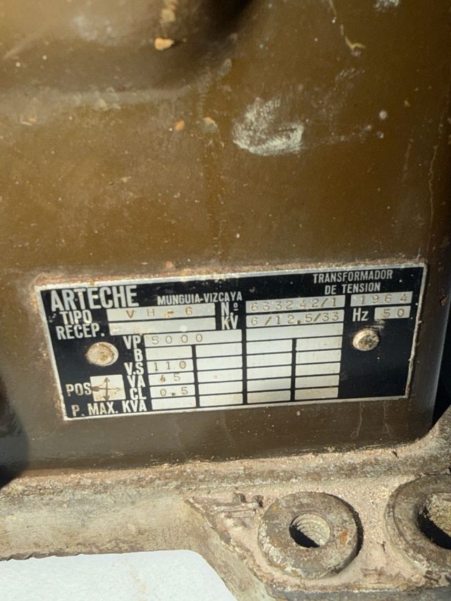 Transformador ARTECHE 1964 industrial