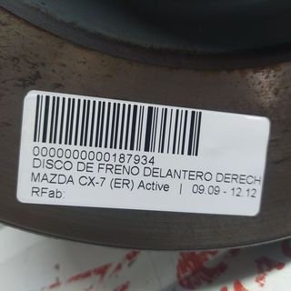 DISCO DE FRENO DELANTERO DERECHO MAZDA CX-7 (ER) Active+ | 09.09 - 12.10