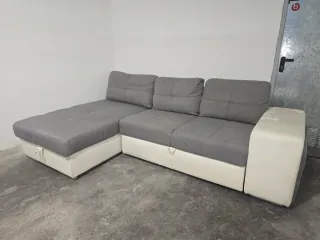 Sofá chaiselongue tela beige y gris