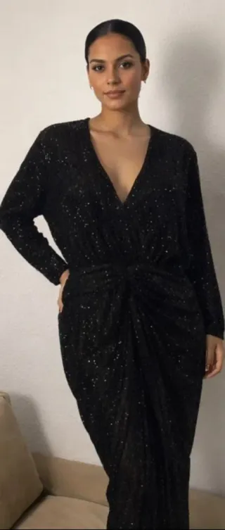 Vestido Zara lentejuelas marrón y negro