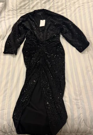 Vestido Zara lentejuelas marrón y negro