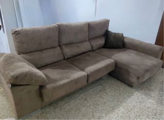 Sofá chaise longue tela beige/marrón