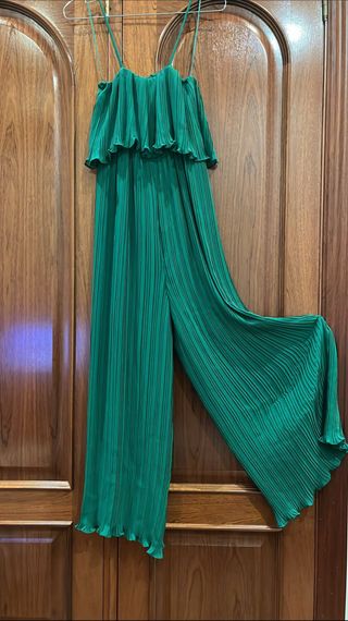 Mono Zara verde tirantes plisado talla XS