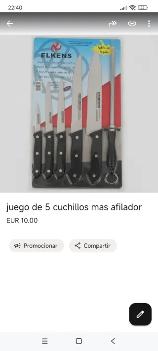 Juego 5 cuchillos y afilador Elkens