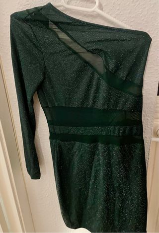 Vestido verde hombro caído manga larga