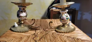 Coppia Lampade Vintage Ceramica e ottone