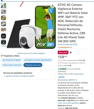 Cámara Vigilancia Exterior EZVIZ WiFi Solar