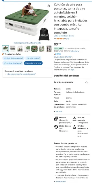 Colchón de aire Zeama inflable rápido