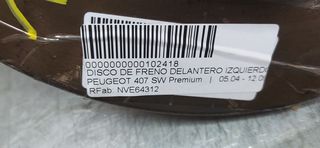 DISCO DE FRENO DELANTERO IZQUIERDO PEUGEOT 407 SW Premium | 05.04 - 12.09