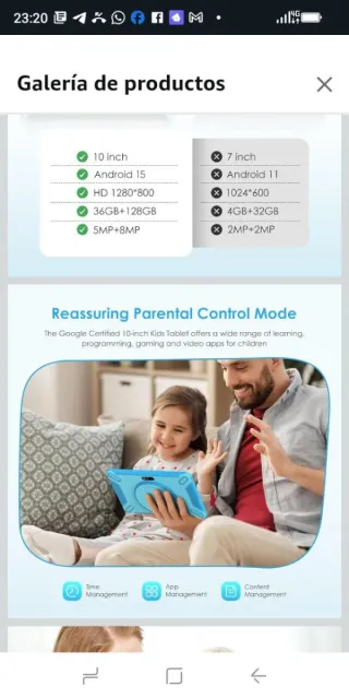 Tablet M323 Rosa 36GB Android 15