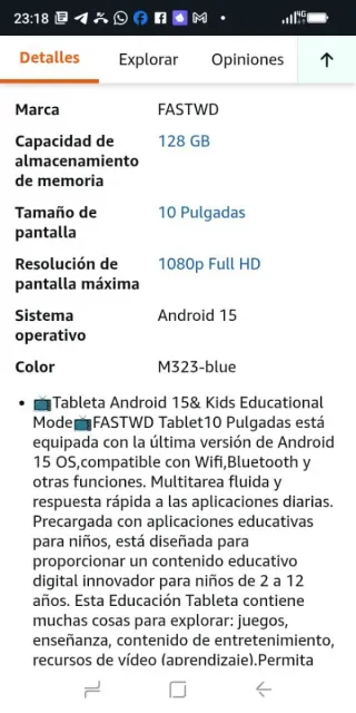 Tablet M323 Rosa 36GB Android 15