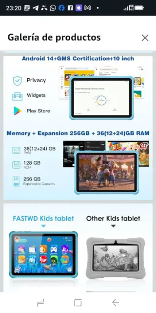 Tablet M323 Rosa 36GB Android 15