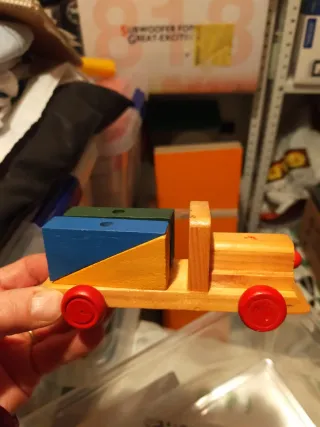 Set de 13 juguetes de madera antiguos - vehículos