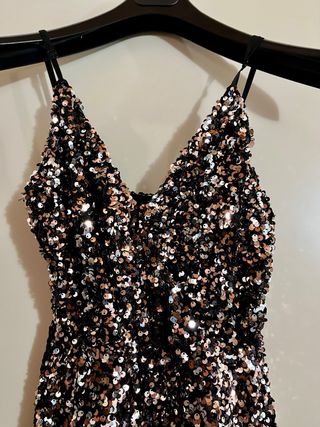 Vestito paillettes tubino nero e oro