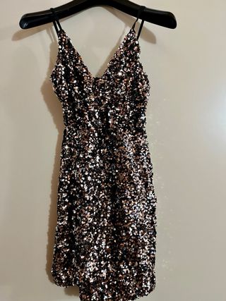 Vestito paillettes tubino nero e oro