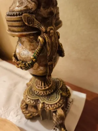 Candelabro antiguo metal dorado y verde